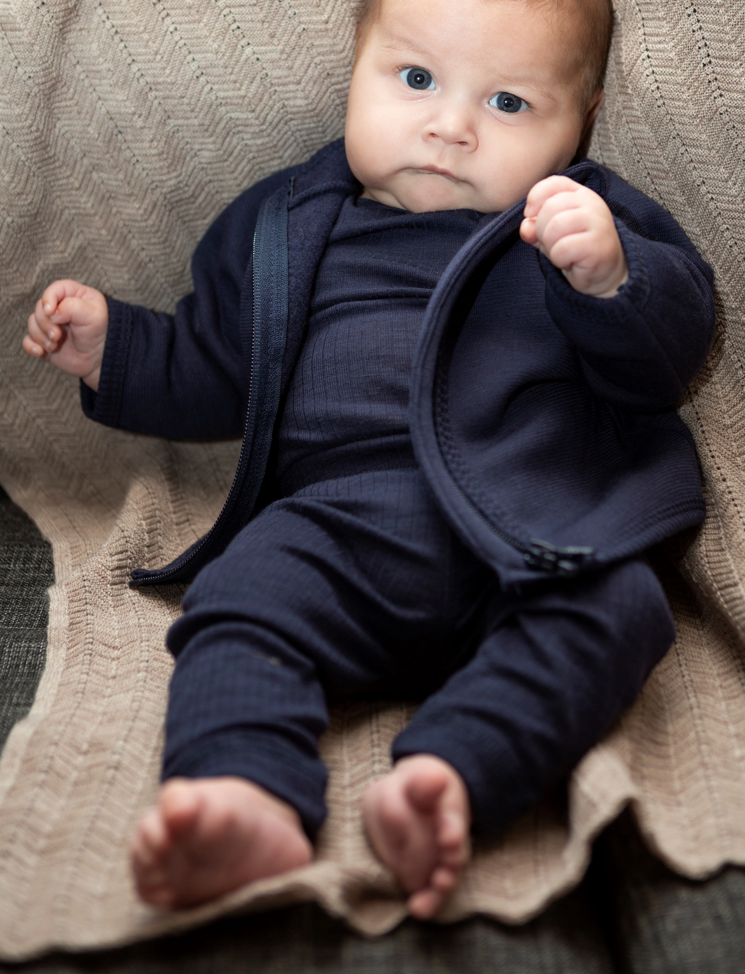 Smallstuff Body Ls, Navy Drop Needle, Merino Wool, 98, Blue, Bodys > Langærmede, Børn