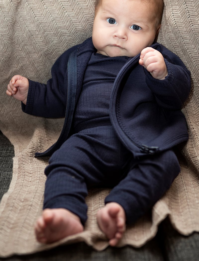 Smallstuff - Body LS, navy drop needle, merino wool - långärmade bodies - navy - 0