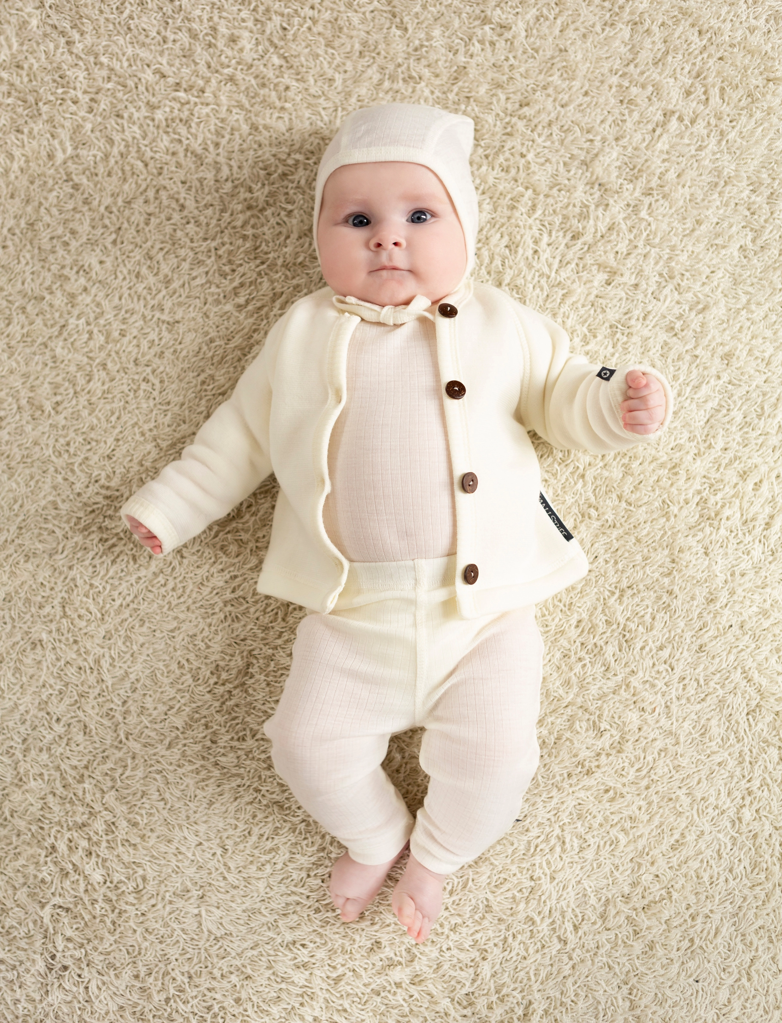 Smallstuff Body Ls, Off. White Drop Needle, Merino Wool, 98, White, Bodys > Langærmede, Børn