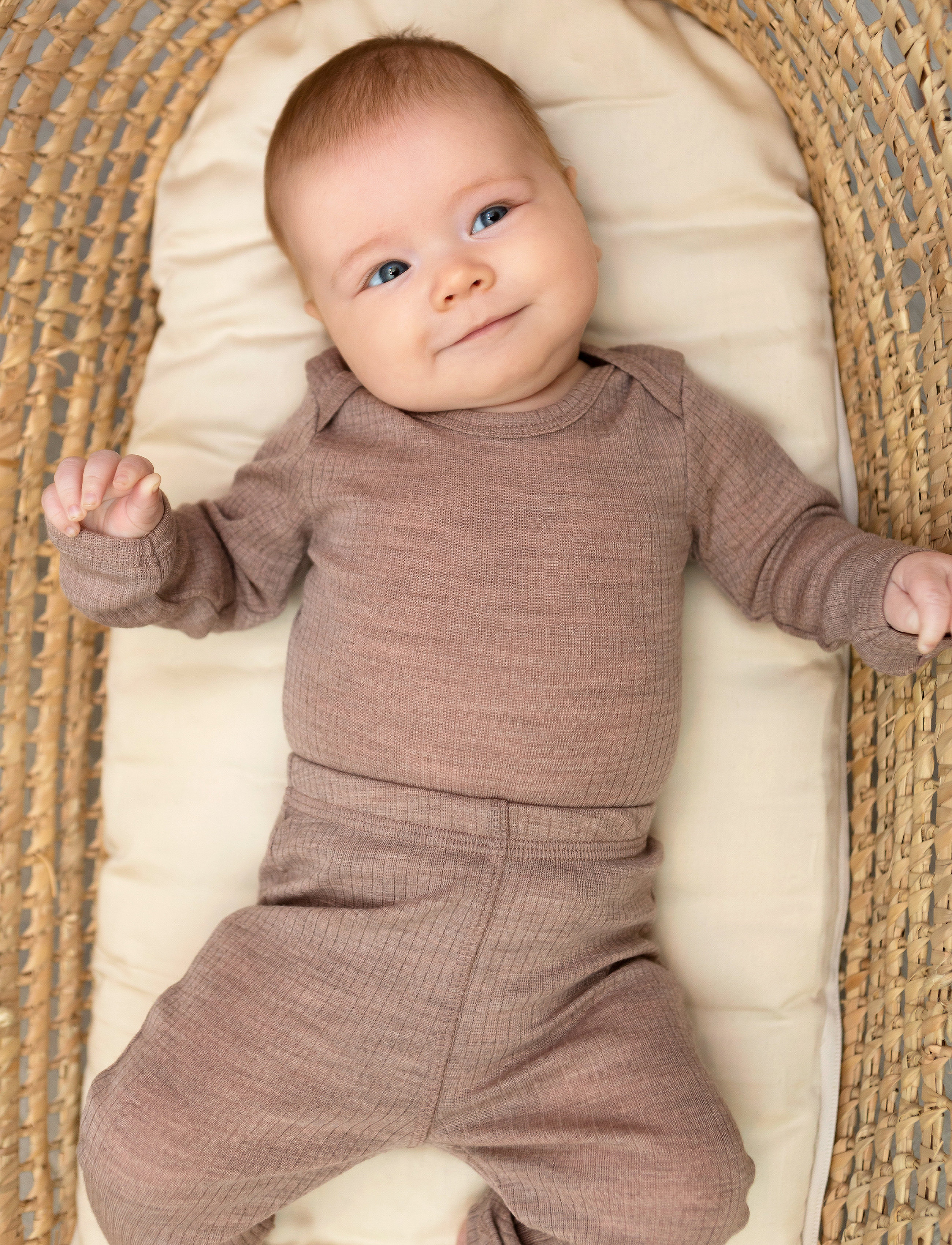 Smallstuff Body Ls, Off. White Drop Needle, Merino Wool, 86, Brown, Bodys > Langærmede, Børn