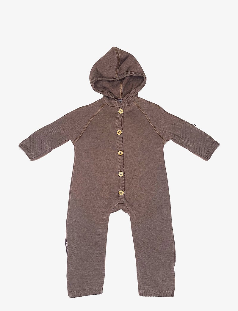 Smallstuff - Jumpsuit merino wool w. buttons and hoodie, rose brown - langärmelig - rose brown - 1