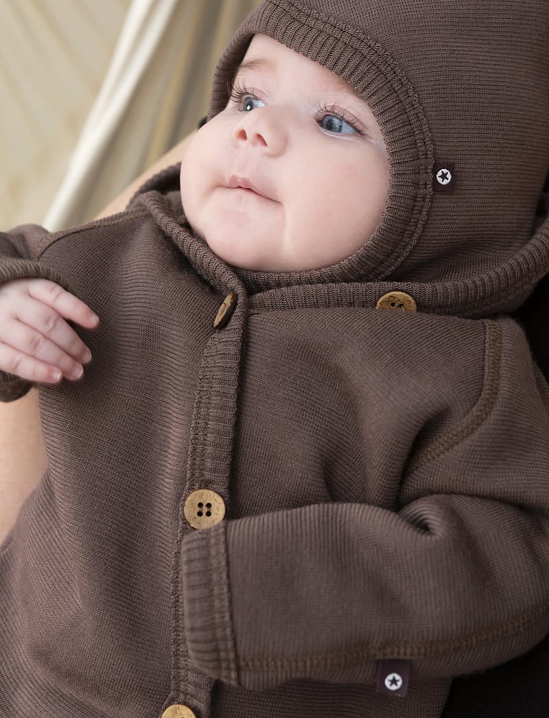 Smallstuff - Jumpsuit merino wool w. buttons and hoodie, rose brown - langärmelig - rose brown - 0