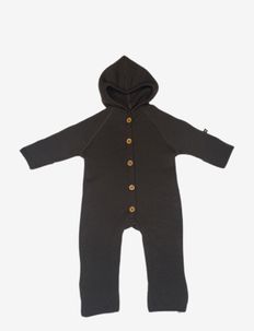 Jumpsuit merino wool w. buttons and hoodie, brown, Smallstuff