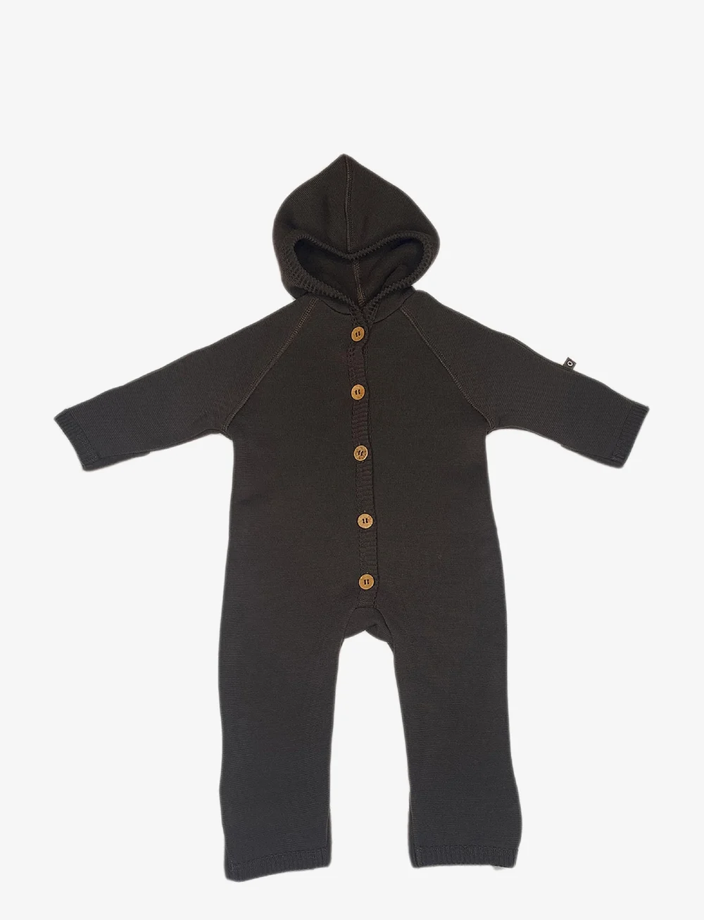 Smallstuff - Jumpsuit merino wool w. buttons and hoodie, brown - langærmede heldragter - brown - 1