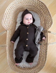 Smallstuff - Jumpsuit merino wool w. buttons and hoodie, brown - kombinezoni - brown - 1