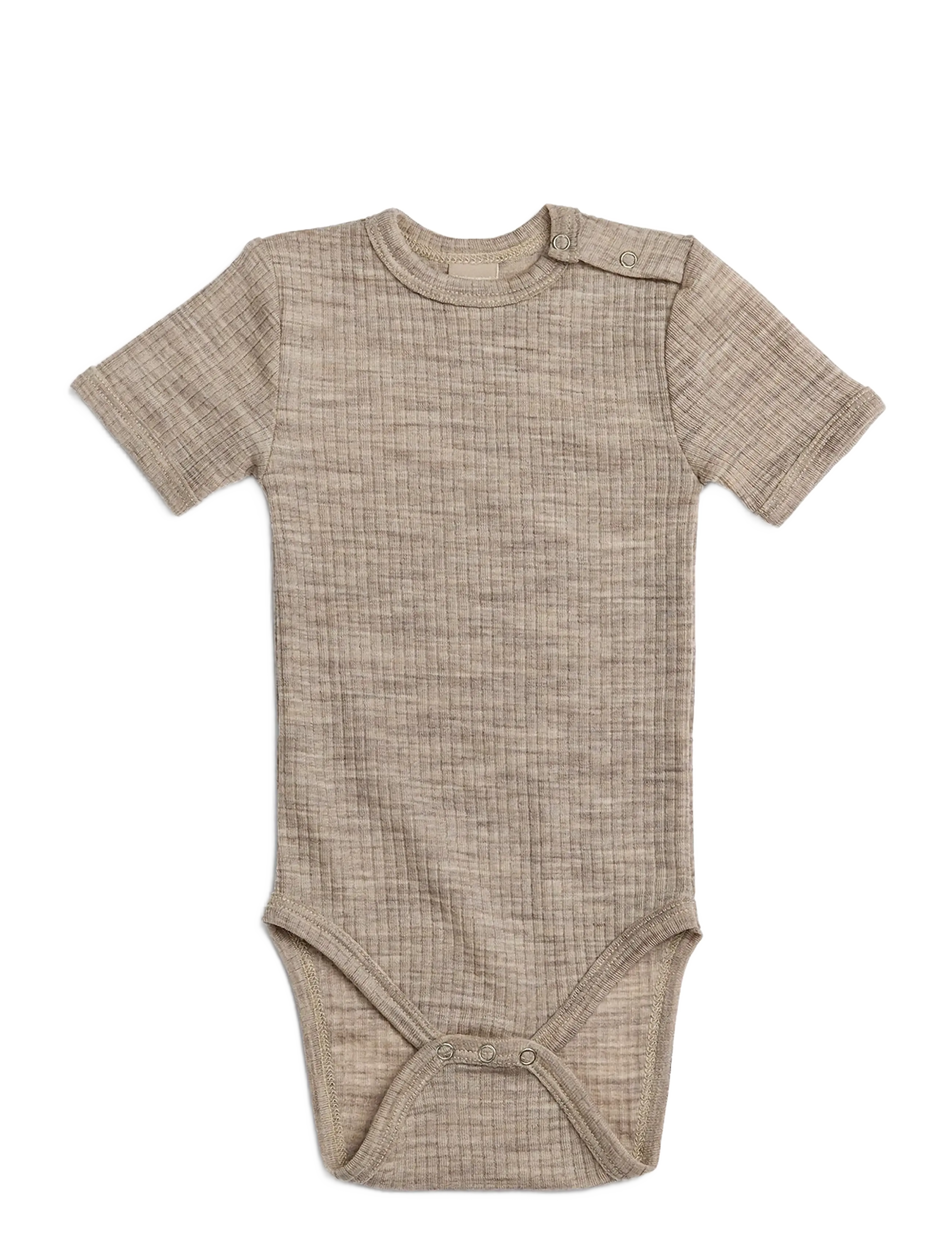 Smallstuff Body Ss, Light Nature Melange Drop Needle, Merino Wool, Børn, Ribbet Kortærmet Body, Beige, Str: 74