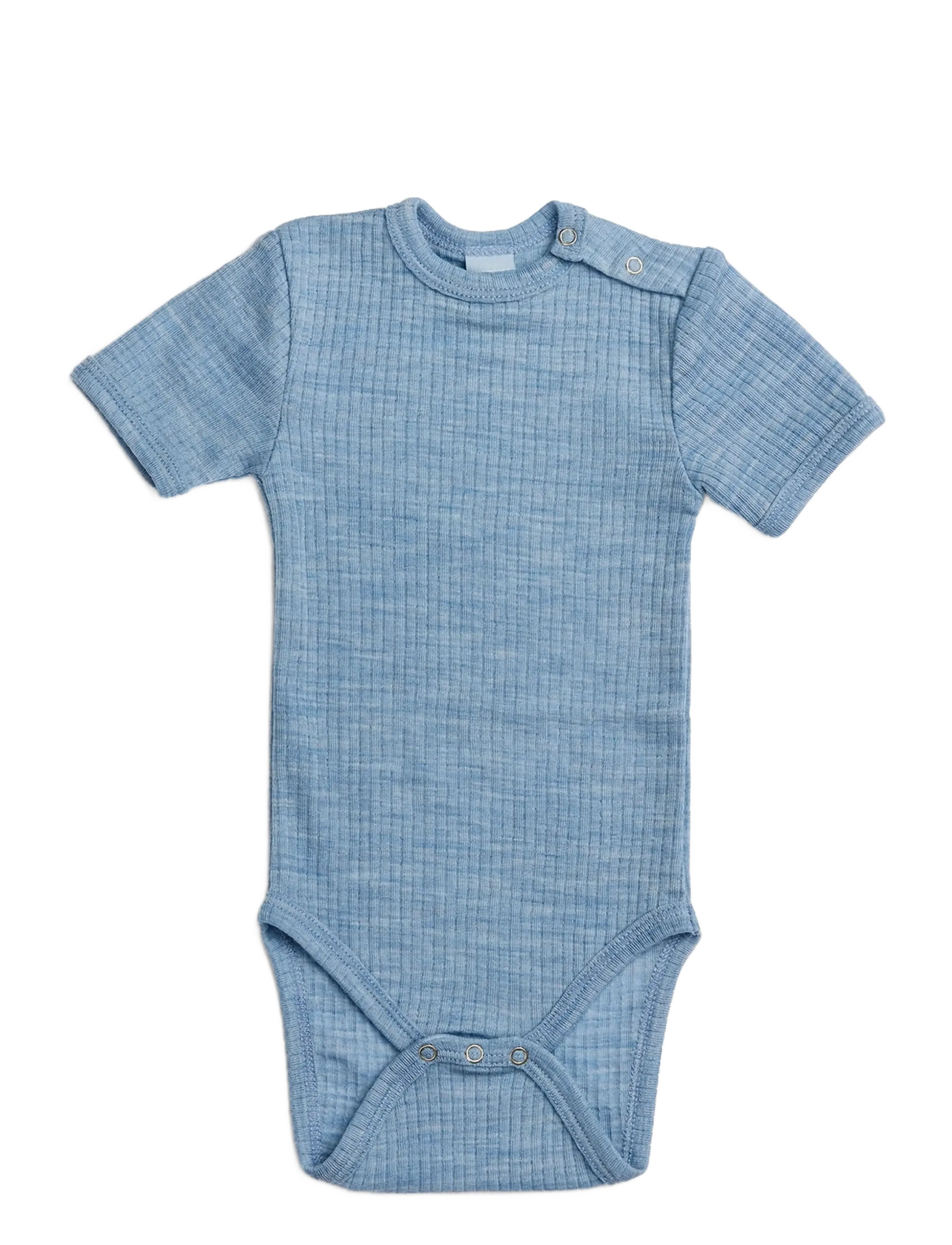 Smallstuff Body Ss, Light Blue Melange Drop Needle, Merino Wool, 74, Bodys, Blau - Short-sleeved, Kinder