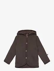 Smallstuff - Cardigan merino wool w. buttons and hoodie, brown - gebreide vesten - brown - 0