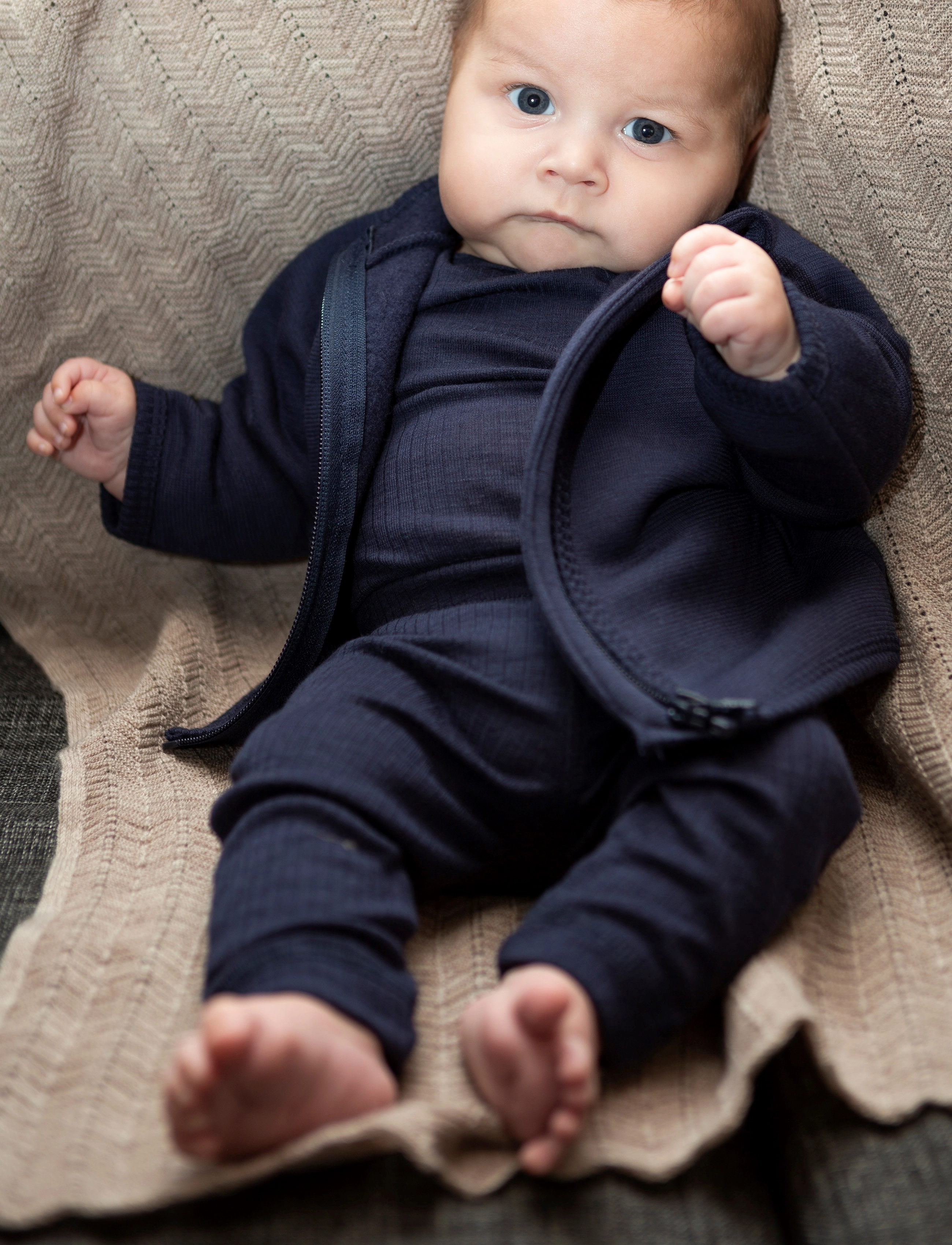 Smallstuff Cardigan, Merino Wool W. Zipper, Navy, Børn, Lynlås Cardigan, Navy, Str: 68/74
