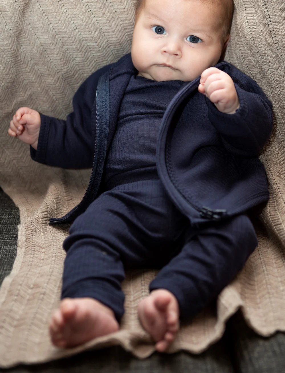 Smallstuff - Cardigan, merino wool w. zipper, navy - fleecetakit - navy - 0