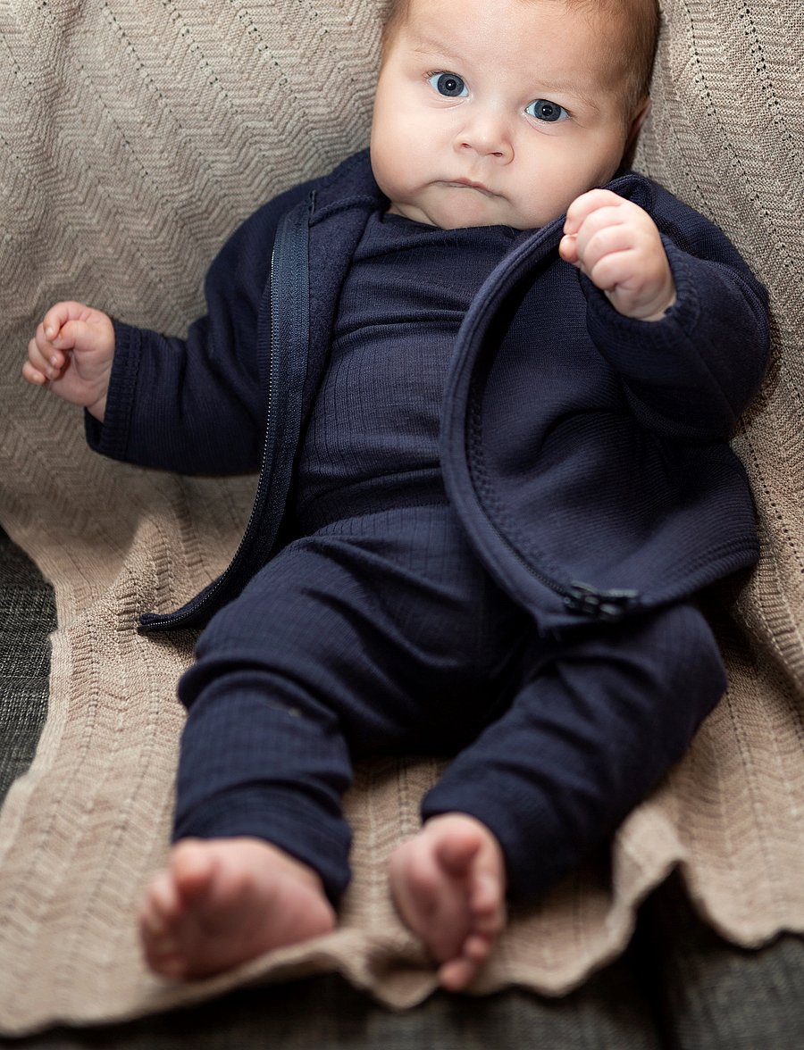 Smallstuff - Cardigan, merino wool w. zipper, navy - veste polaire - navy - 0