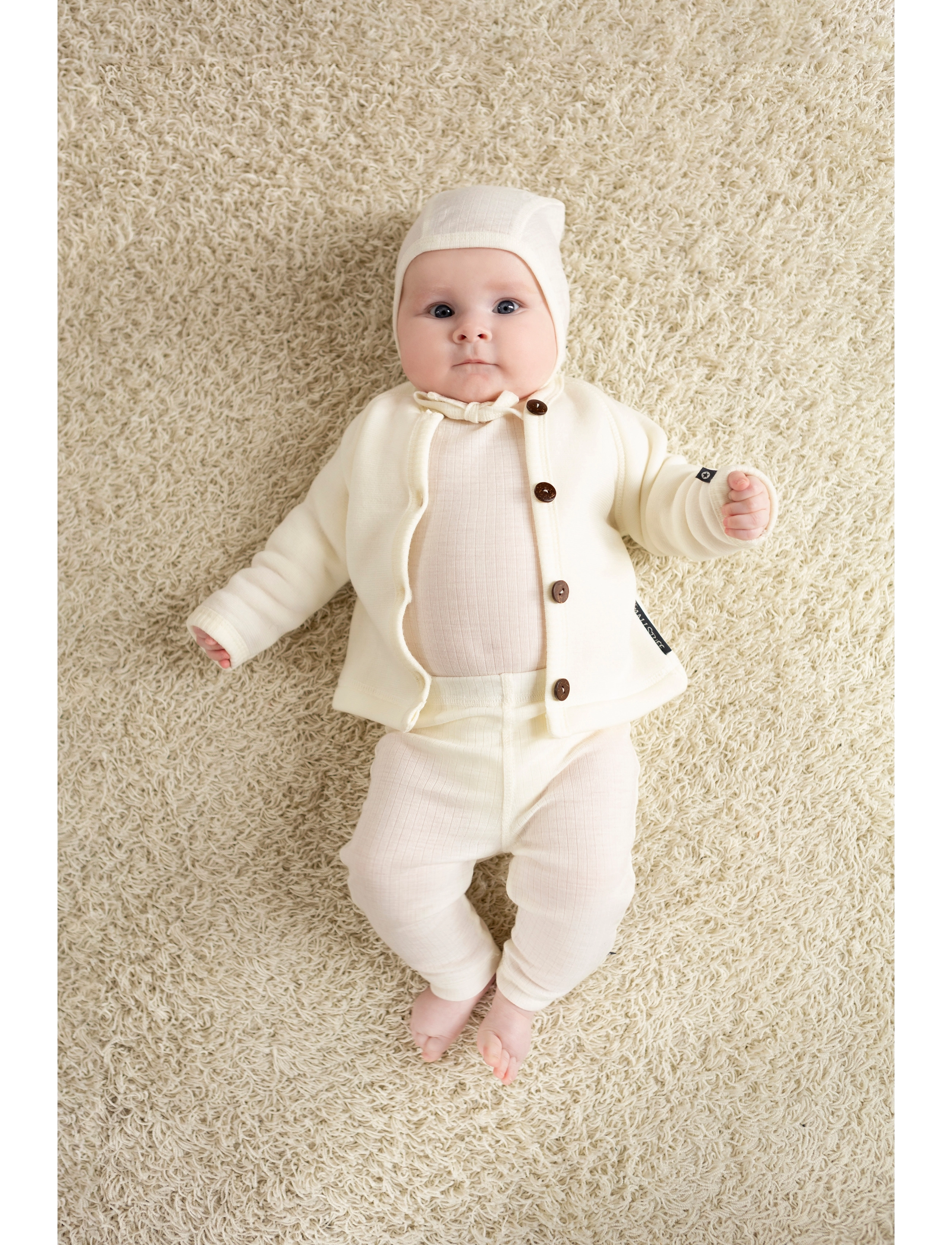 Smallstuff Legging, denim melange drop needle, merino wool - Underdele - OFFWHITE / cream