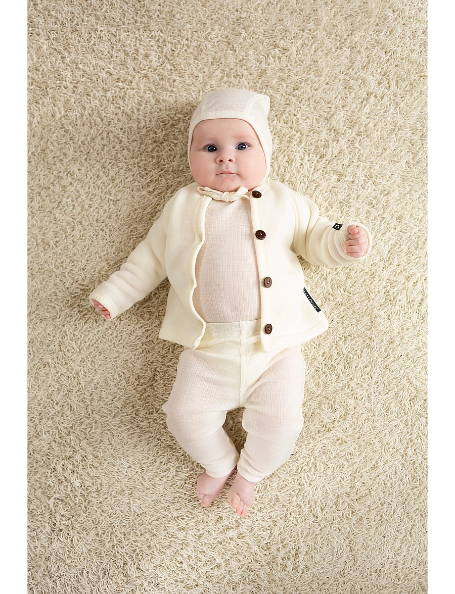 Smallstuff - Legging, denim melange drop needle, merino wool - timpės - offwhite - 0