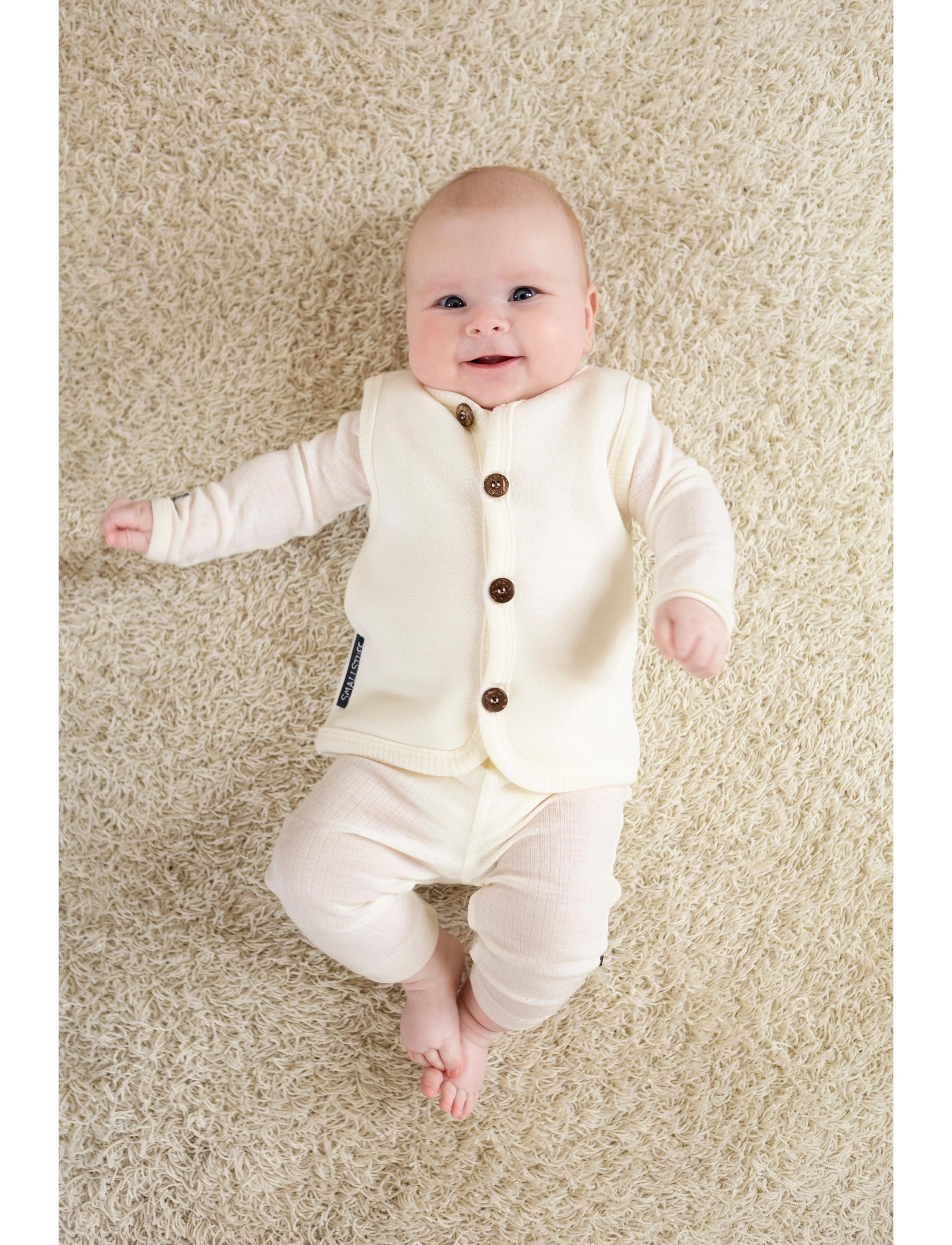 Smallstuff - Legging, denim melange drop needle, merino wool - retuusid - offwhite - 2