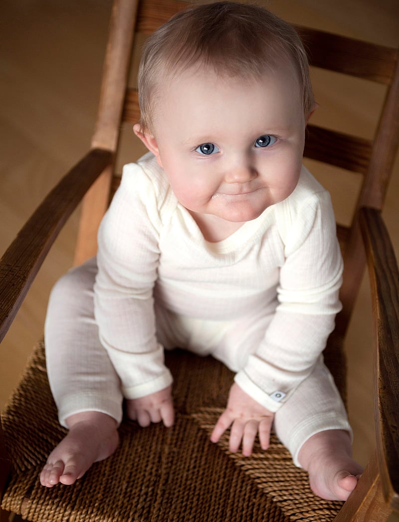 Smallstuff - Legging, denim melange drop needle, merino wool - leggings - offwhite - 3