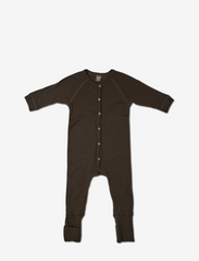 Smallstuff - Night suit, brown drop needle, merino wool - schlafoveralls - brown - 0