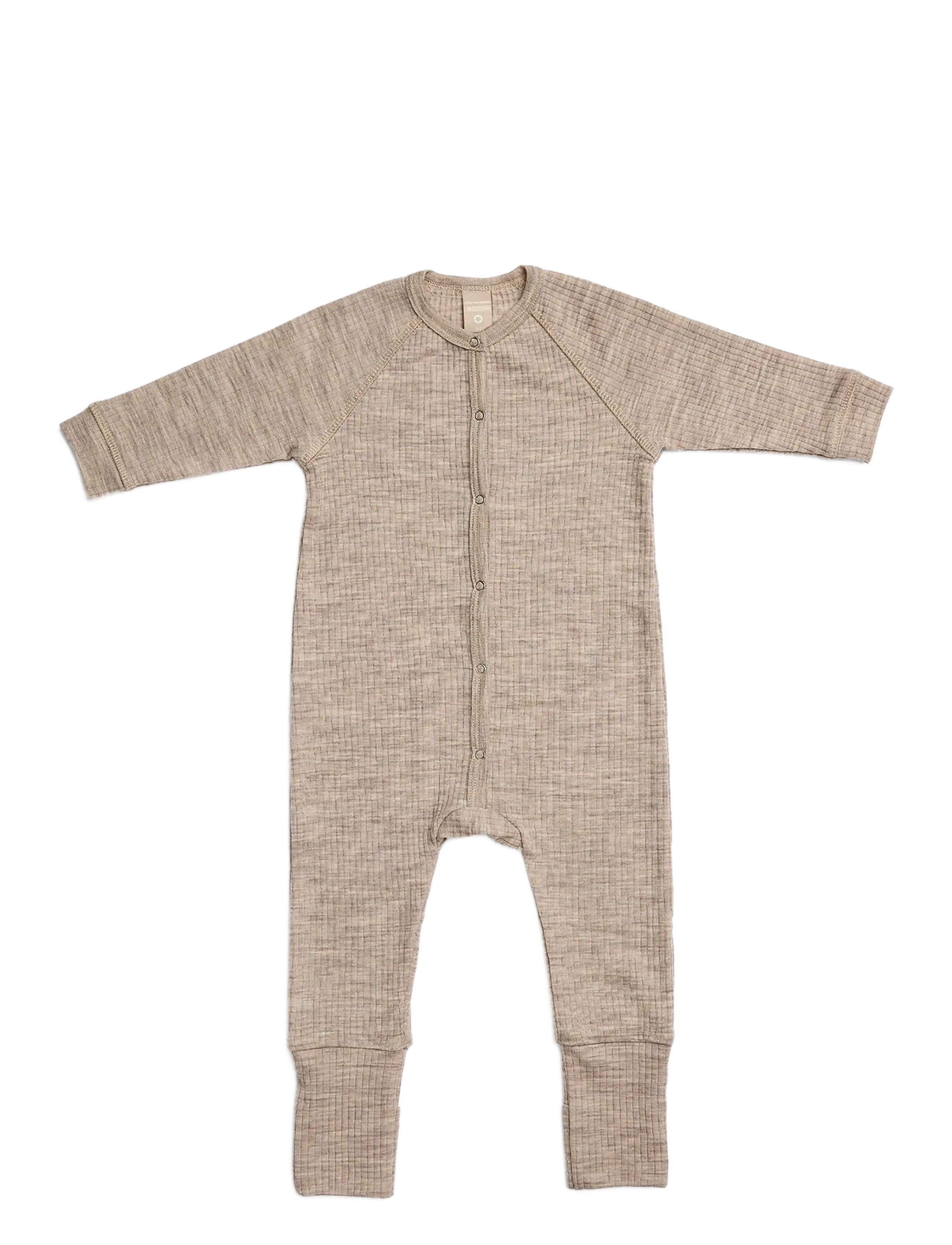 Smallstuff Night Suit, Light Nature Melange Drop Needle, Merino Wool, 68, Pyjamas, Beige - Pyjamas Onesie, Kinder