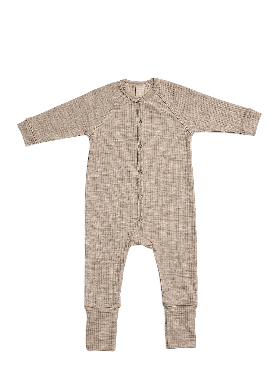 Smallstuff - Night suit, light nature melange drop needle, merino wool - schlafoveralls - light nature - 0