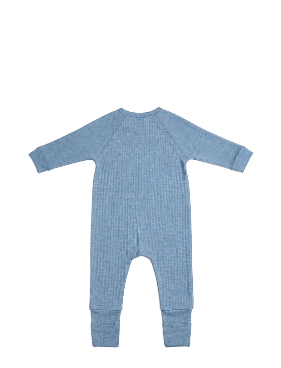 Smallstuff - Night suit, light blue melange drop needle, merino wool - pidžaama-kombinesoonid - light blue - 2