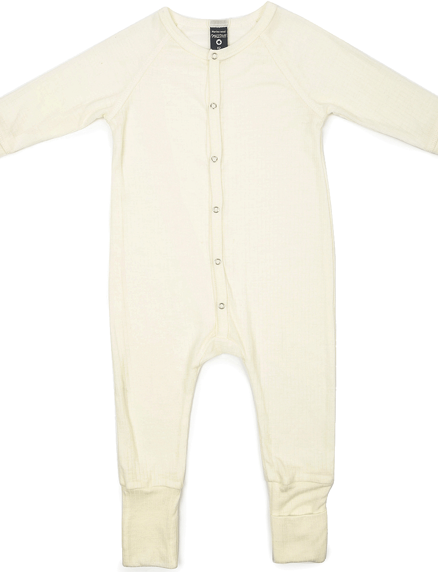 Smallstuff - Night suit, denim melange drop needle, merino wool - miego kombinezonai - offwhite - 1