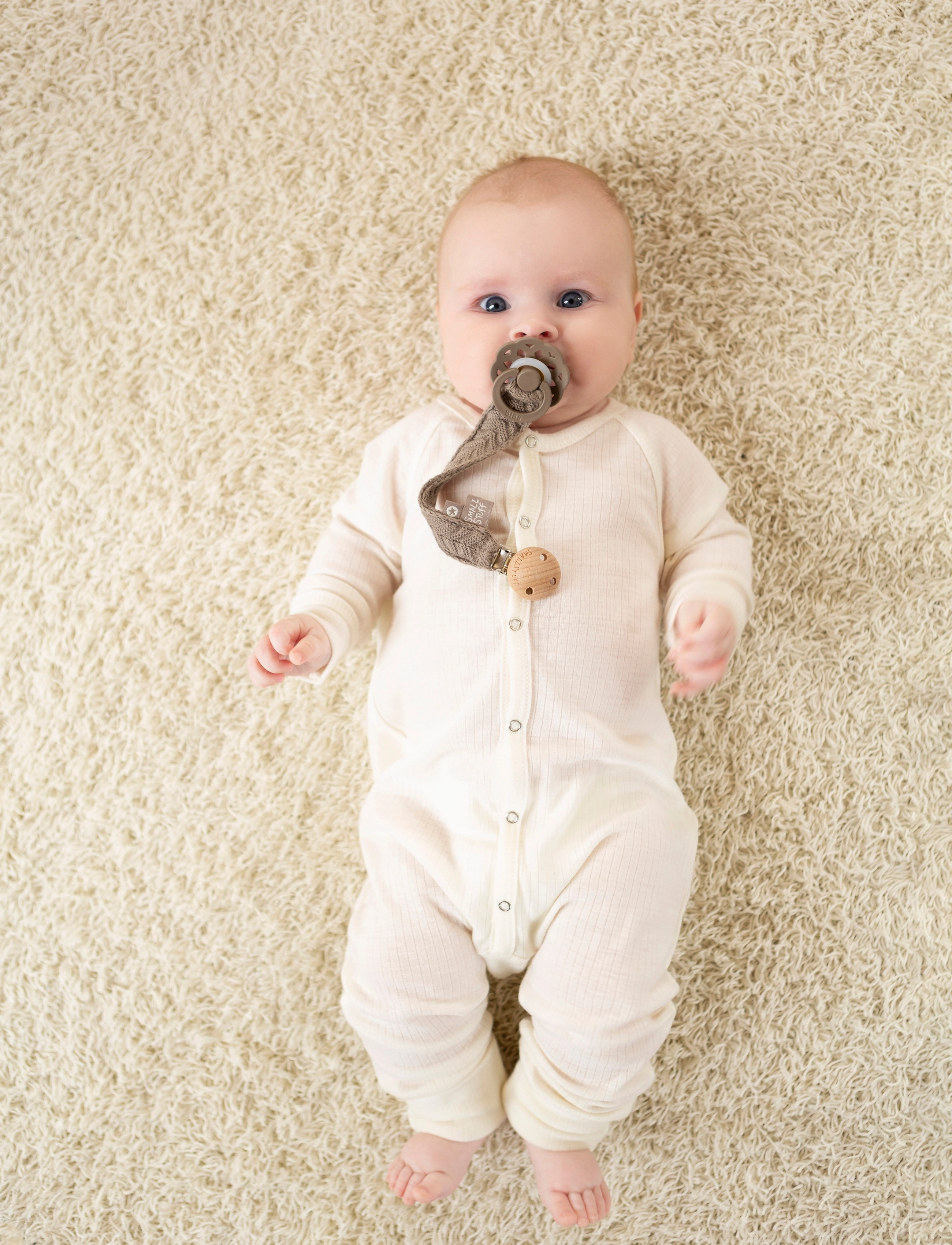 Smallstuff Night Suit, Denim Melange Drop Needle, Merino Wool, 74, Pyjamas, Creme - Pyjamas Onesie, Kinder