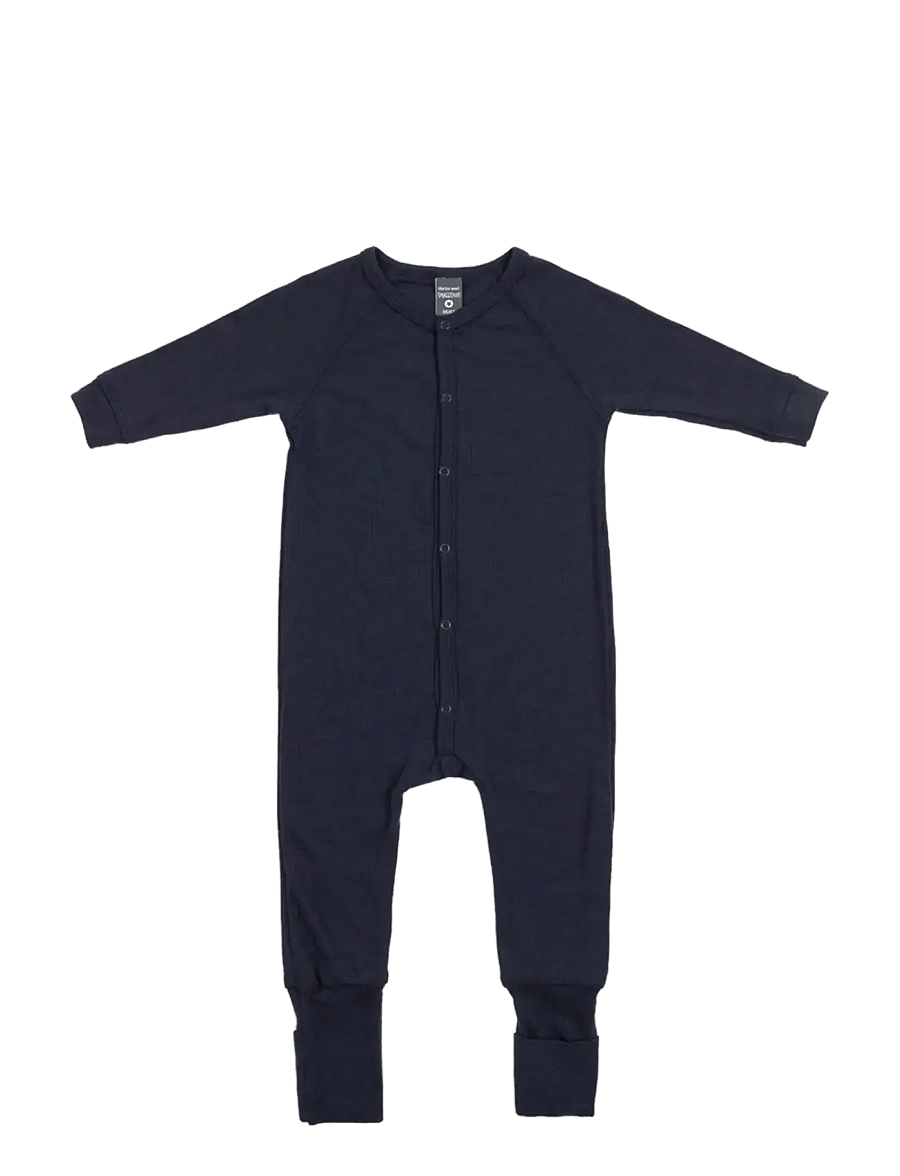Smallstuff - Night suit, navy drop needle, merino wool - schlafoveralls - navy - 0
