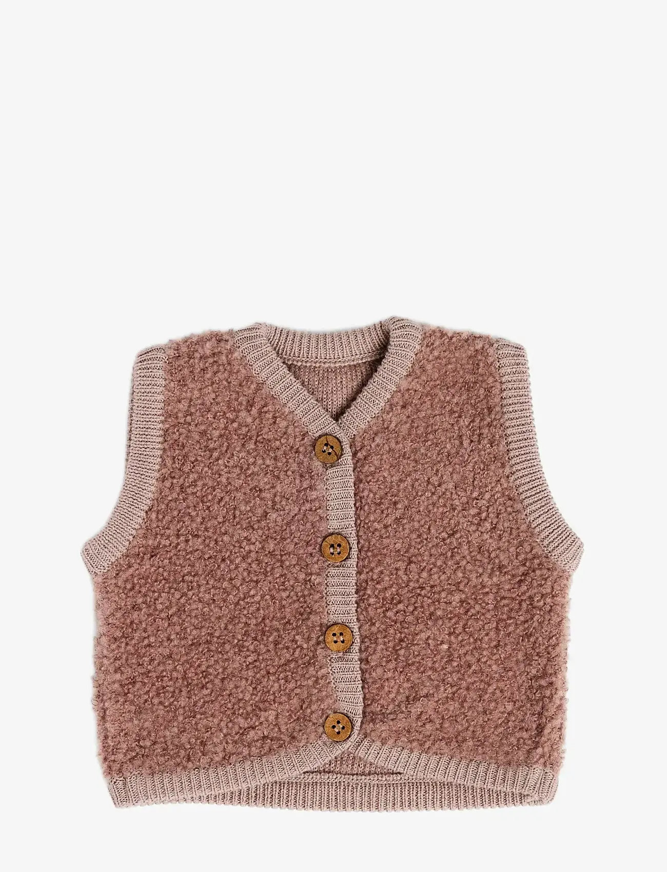 Smallstuff - Vest w. buttons, bouclé merino wool, rose - jacken & mäntel - rose - 0
