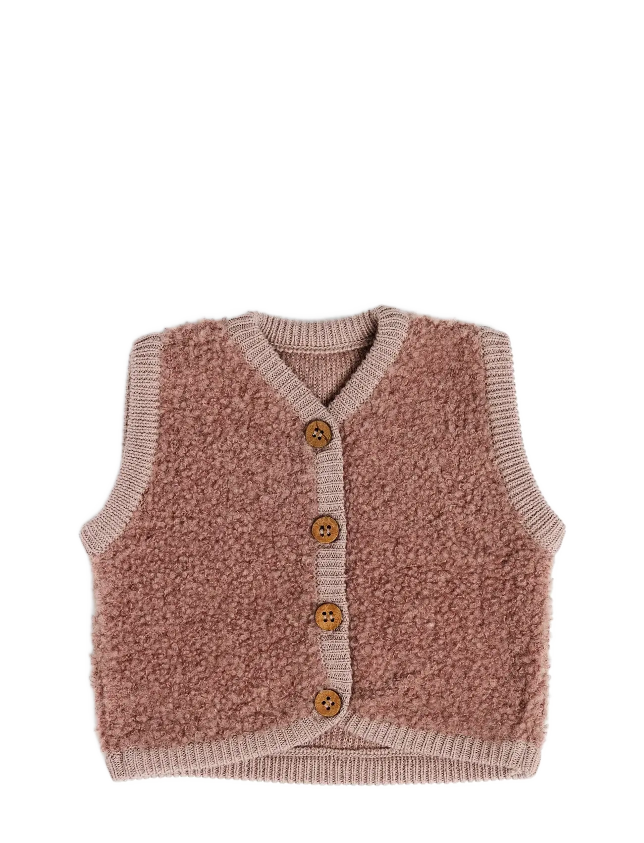 Smallstuff Vest w. buttons, bouclé merino wool, rose - Strik - ROSE / pink/rose