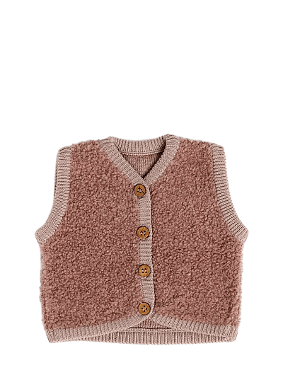 Vest W. Buttons, Bouclé Merino Wool, Rose - Veste