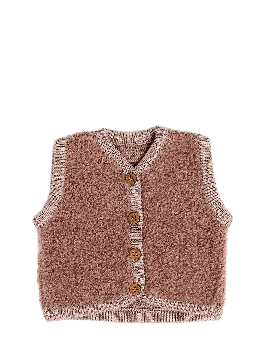 Smallstuff - Vest w. buttons, bouclé merino wool, rose - džemperi - rose - 1
