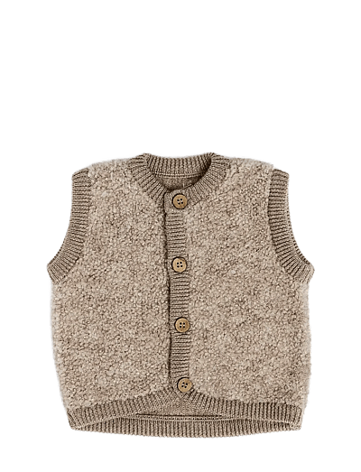 Vest W. Buttons, Bouclé Merino Wool, Natur Melange - Veste