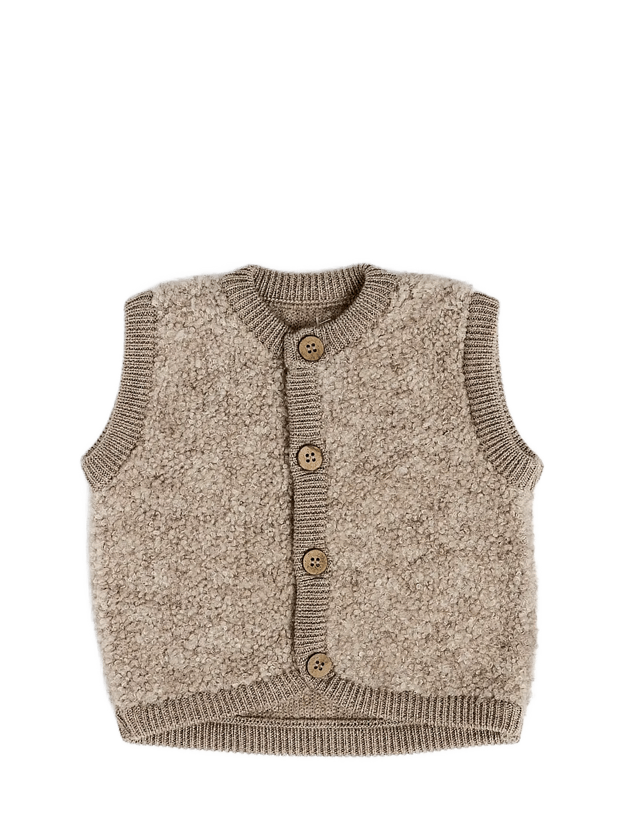 Smallstuff - Vest w. buttons, bouclé merino wool, natur melange - nature melange - 1