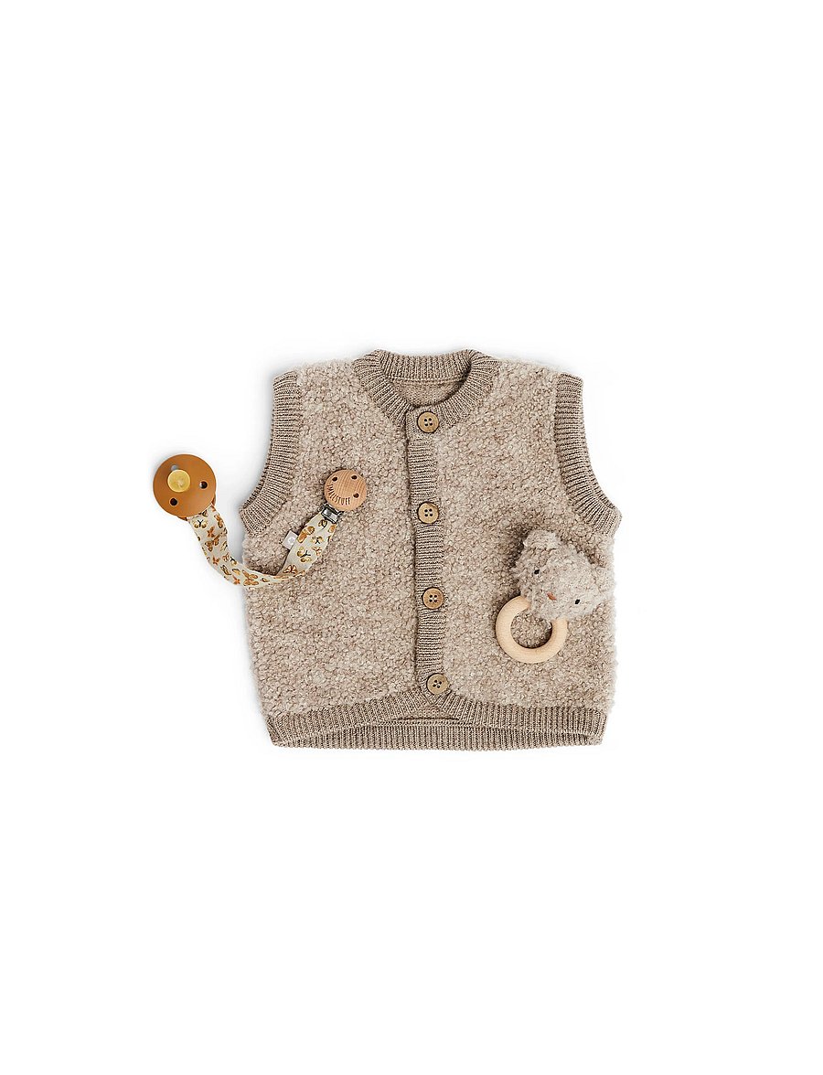 Smallstuff - Vest w. buttons, bouclé merino wool, natur melange - nature melange - 0