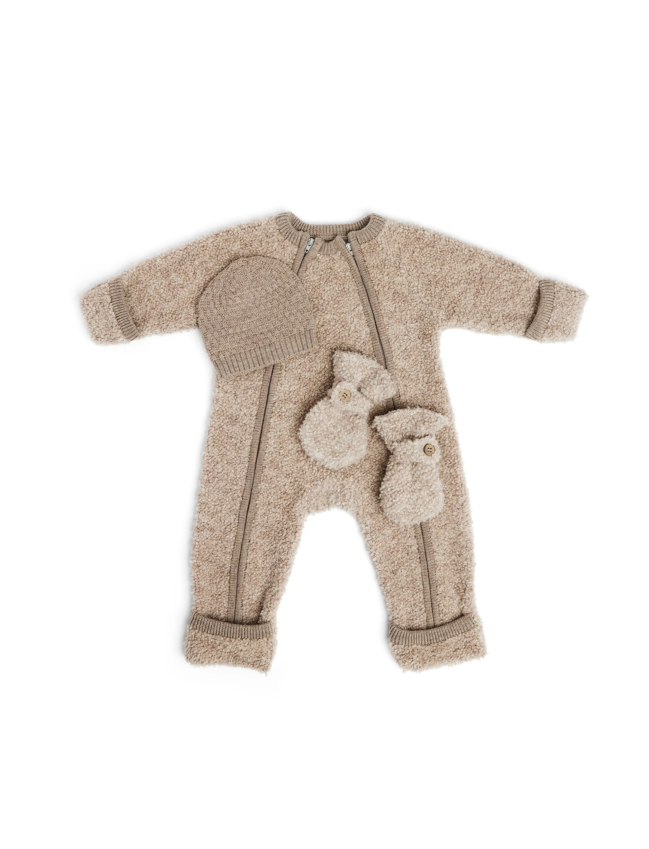 Smallstuff Jumpsuit w. zipper, bouclé merino wool, natur melange - Buksedragter - NATURE MELANGE / beige