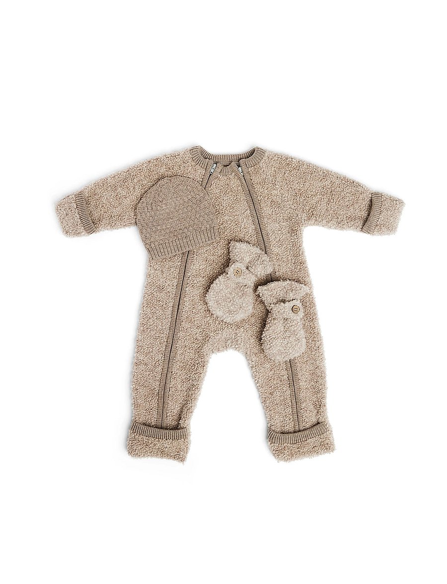 Smallstuff - Jumpsuit w. zipper, bouclé merino wool, natur melange - jumpsuits - nature melange - 0