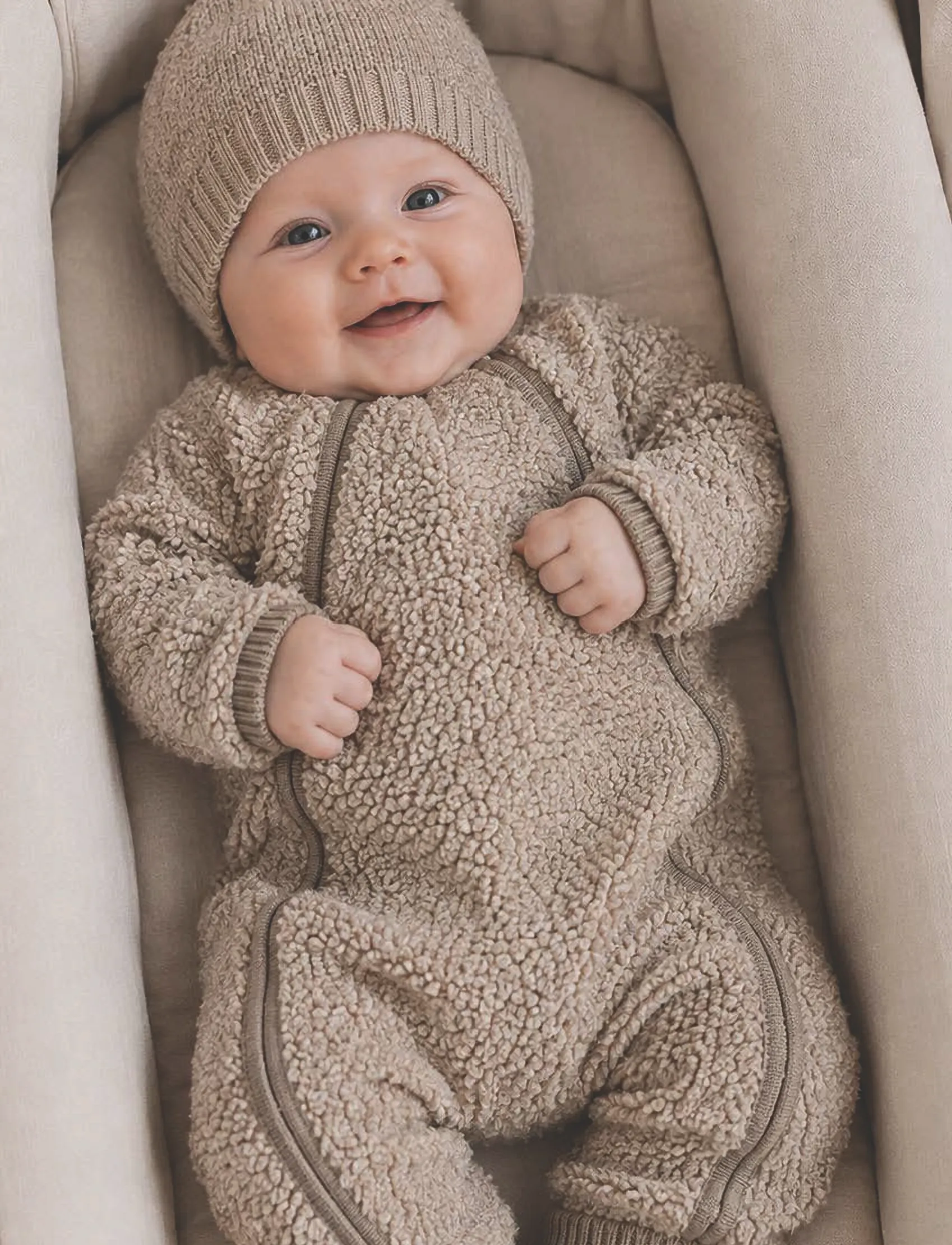 Smallstuff - Jumpsuit w. zipper, bouclé merino wool, natur melange - byxdress - nature melange - 2