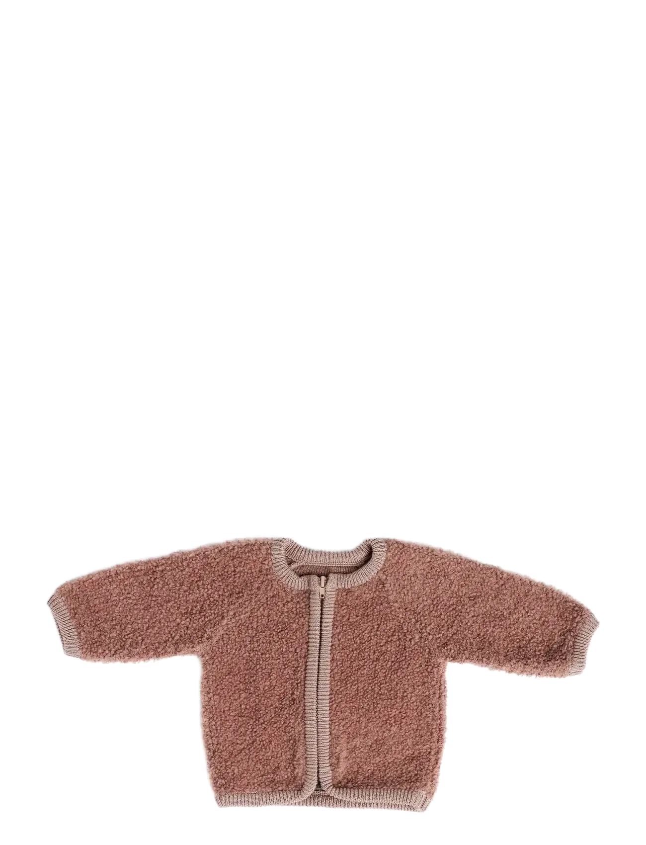 Smallstuff Cardigan w. zipper, bouclé merino wool, rose - Fleecejakker - ROSE / pink/rose