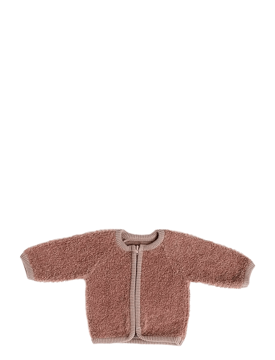 Smallstuff - Cardigan w. zipper, bouclé merino wool, rose - fliisjakid - rose - 1