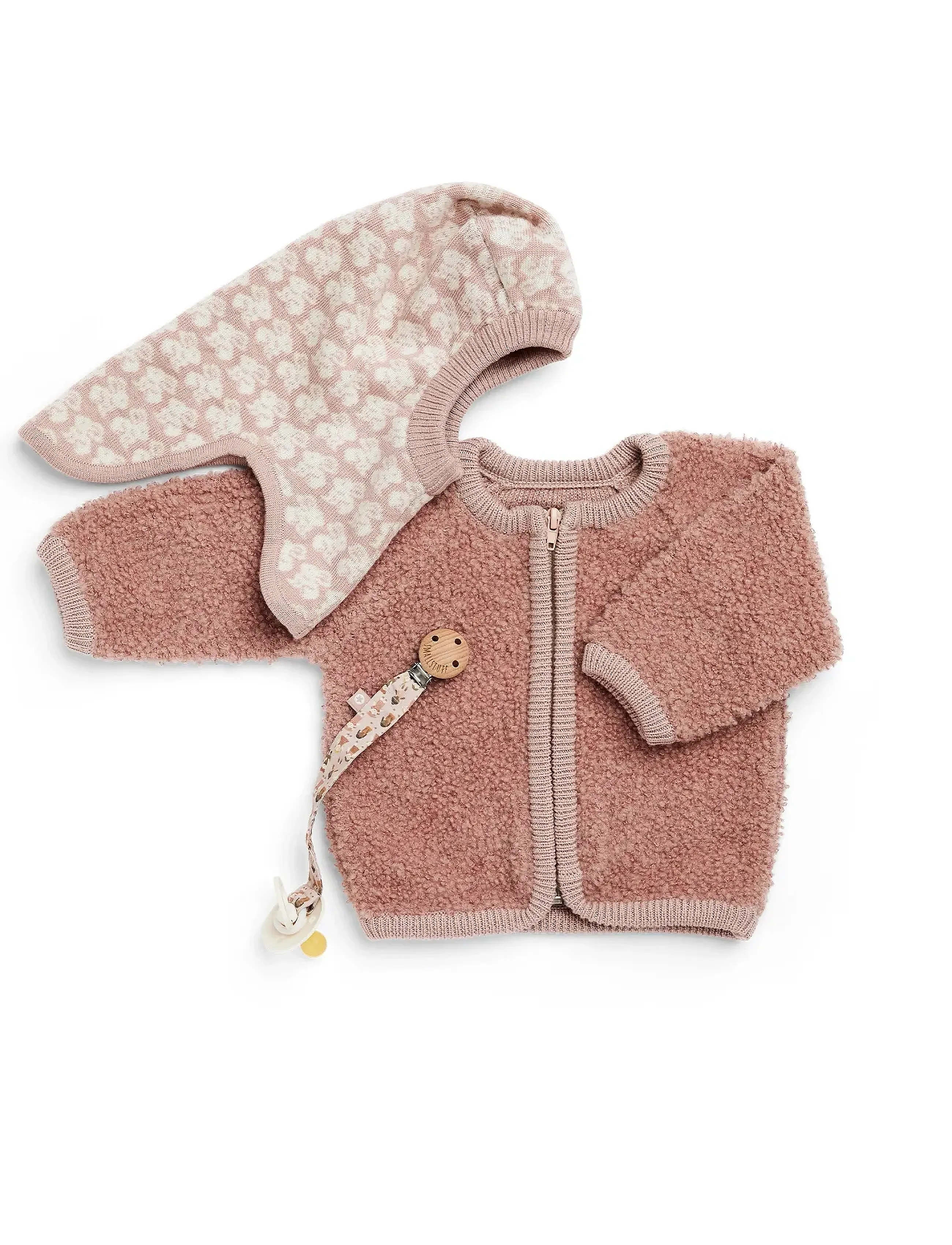 Smallstuff Cardigan W. Zipper, Bouclé Merino Wool, Rose, 56/62, Fleece Oberbekleidung, Rosa - Jackets, Kinder