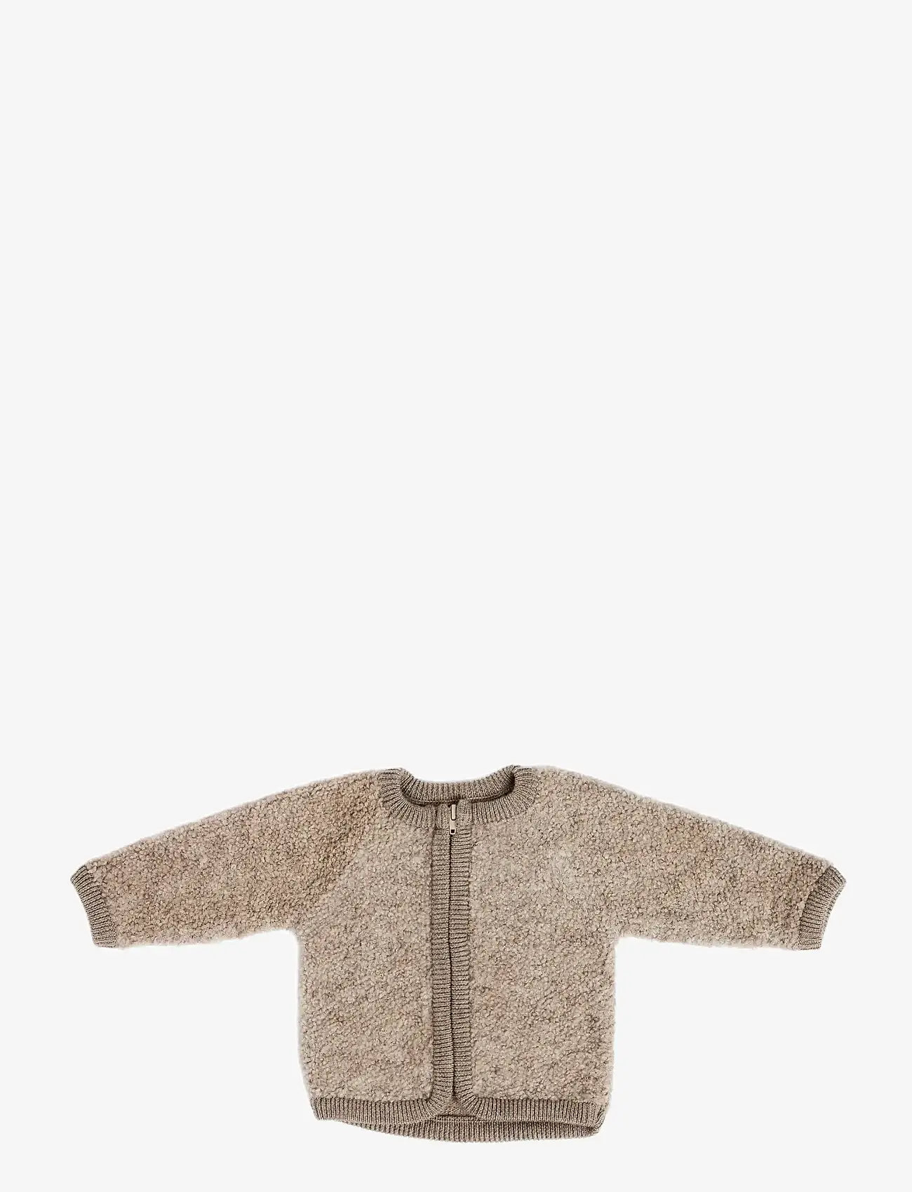 Smallstuff - Cardigan w. zipper, bouclé merino wool, natur melange - fleecejackor - nature melange - 0