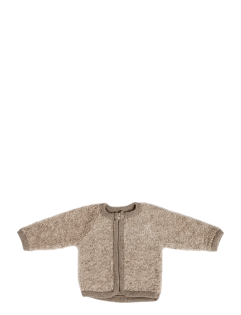 Smallstuff - Cardigan w. zipper, bouclé merino wool, natur melange - fleece jackets - nature melange - 0