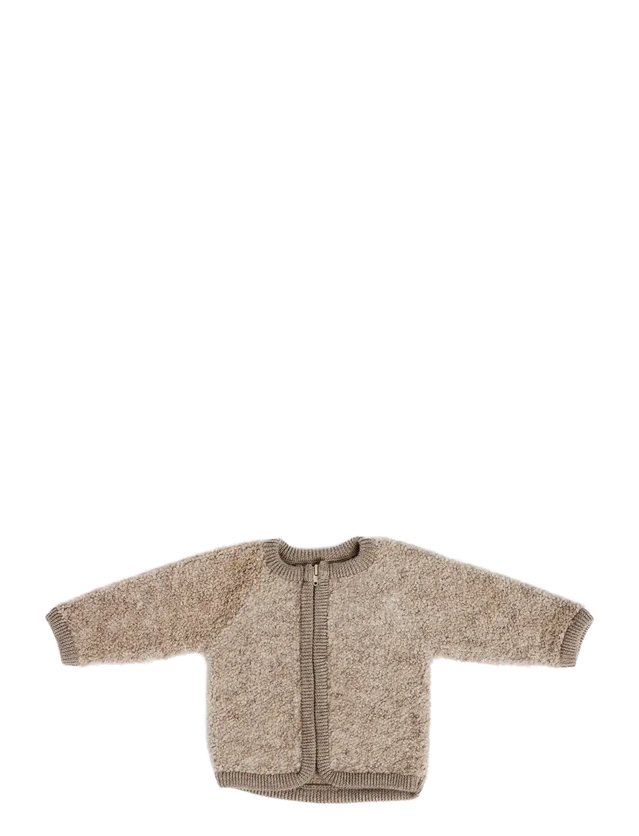 Smallstuff Cardigan w. zipper, bouclé merino wool, natur melange - Fleecejakker - NATURE MELANGE / beige