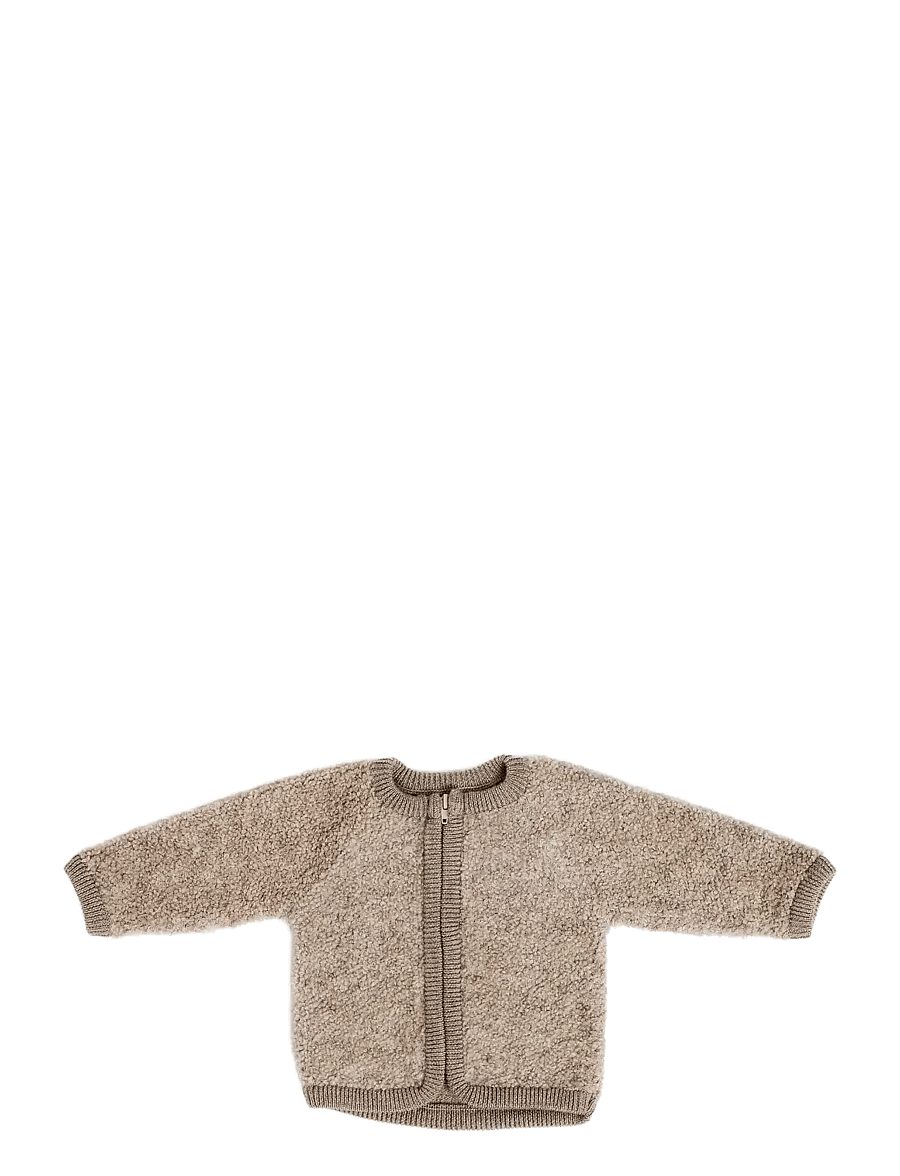 Smallstuff - Cardigan w. zipper, bouclé merino wool, natur melange - fleecejacken - nature melange - 0