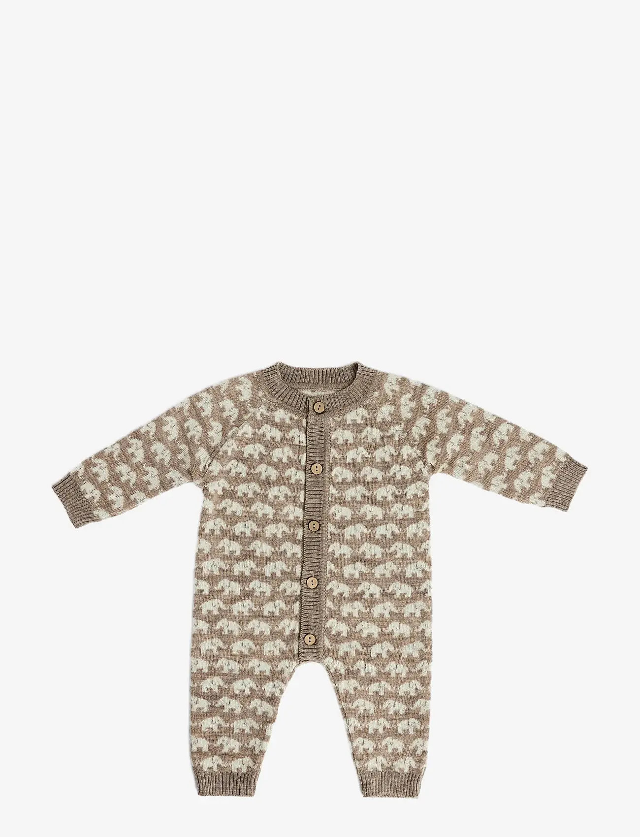 Smallstuff - Jumpsuit, AO Elephants, merino wool, nature melange - buksedrakter - nature melange - 1