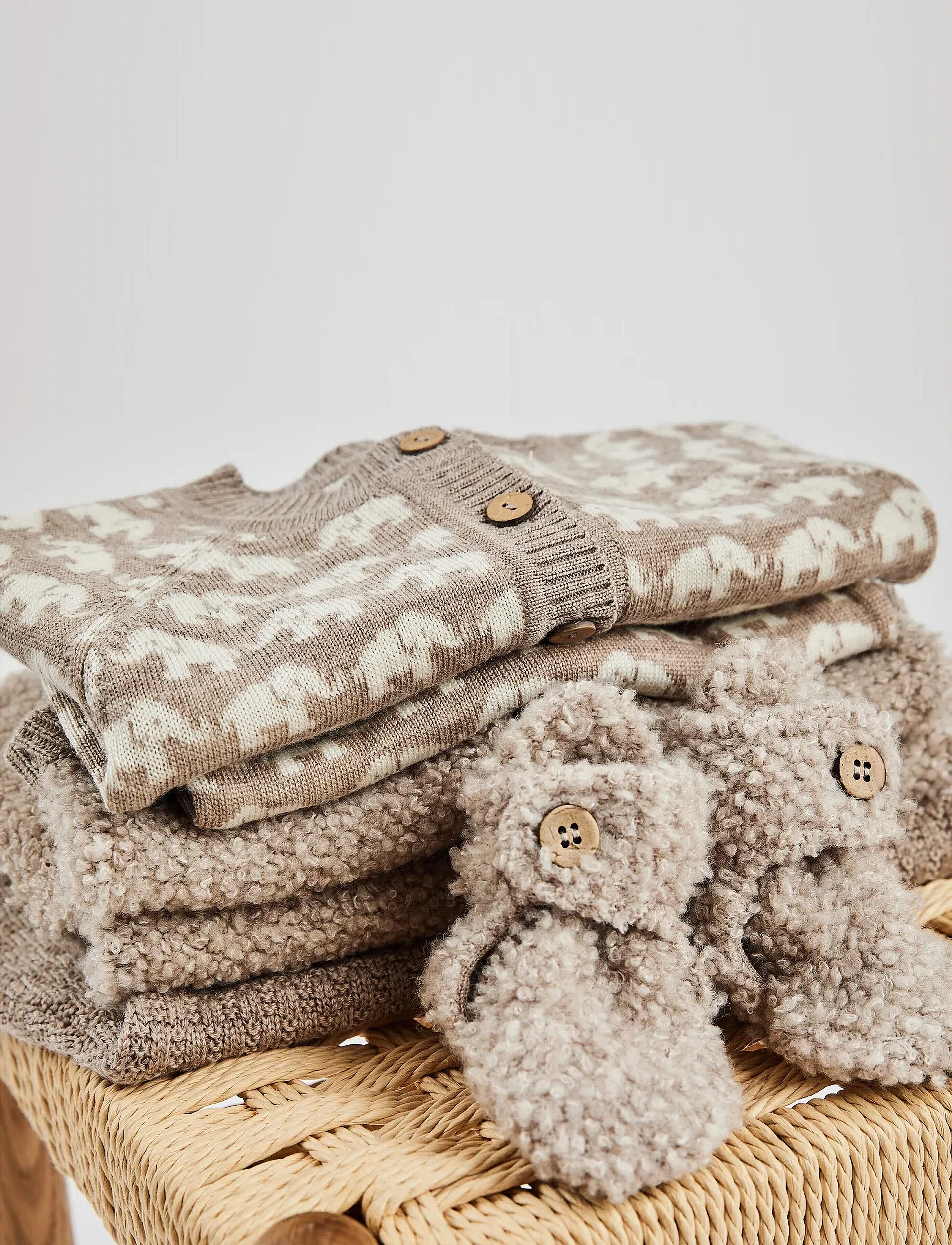 Smallstuff Jumpsuit, Square knit, merino wool, nature melange - Buksedragter - NATURE MELANGE / beige