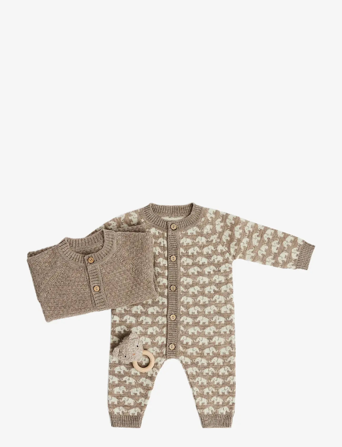 Smallstuff - Jumpsuit, AO Elephants, merino wool, nature melange - buksedrakter - nature melange - 2