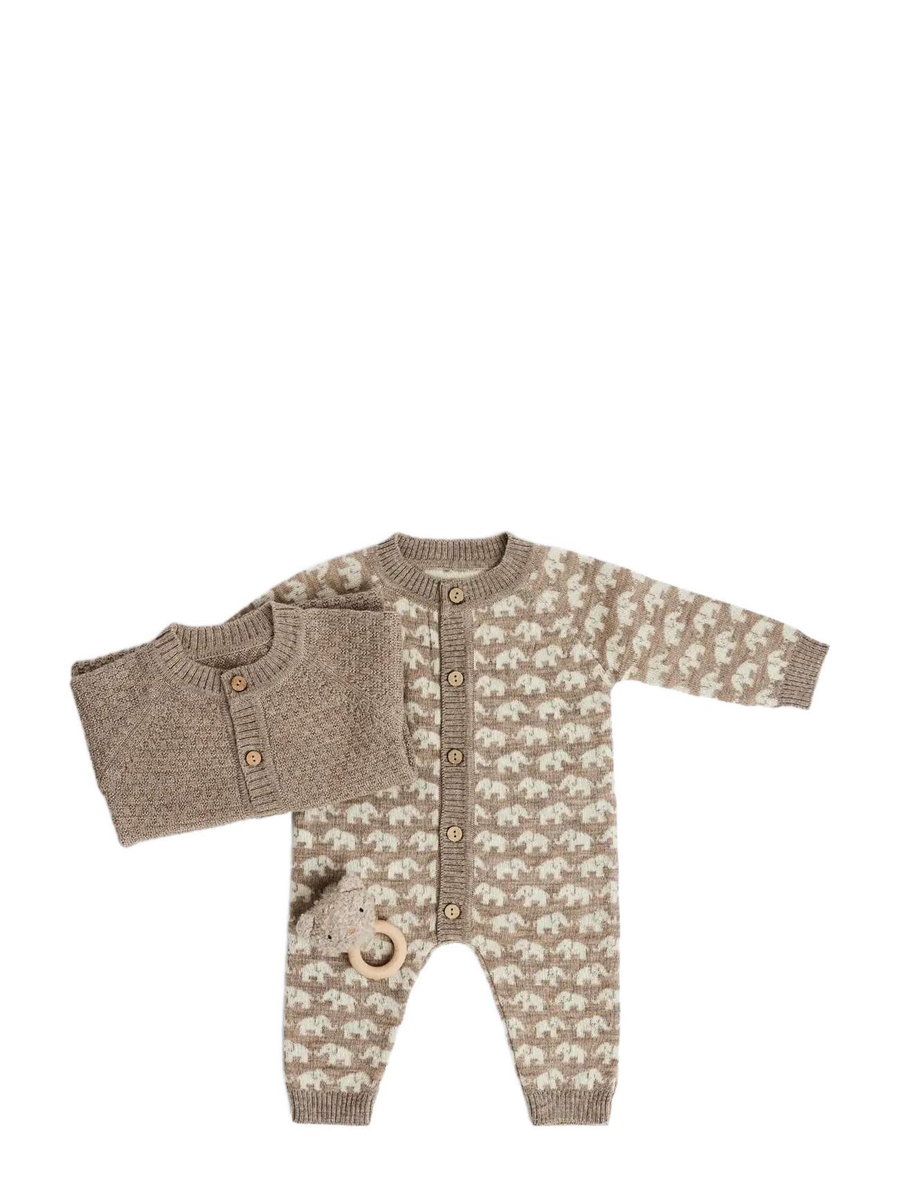 Smallstuff - Jumpsuit, AO Elephants, merino wool, nature melange - jumpsuits - nature melange - 2