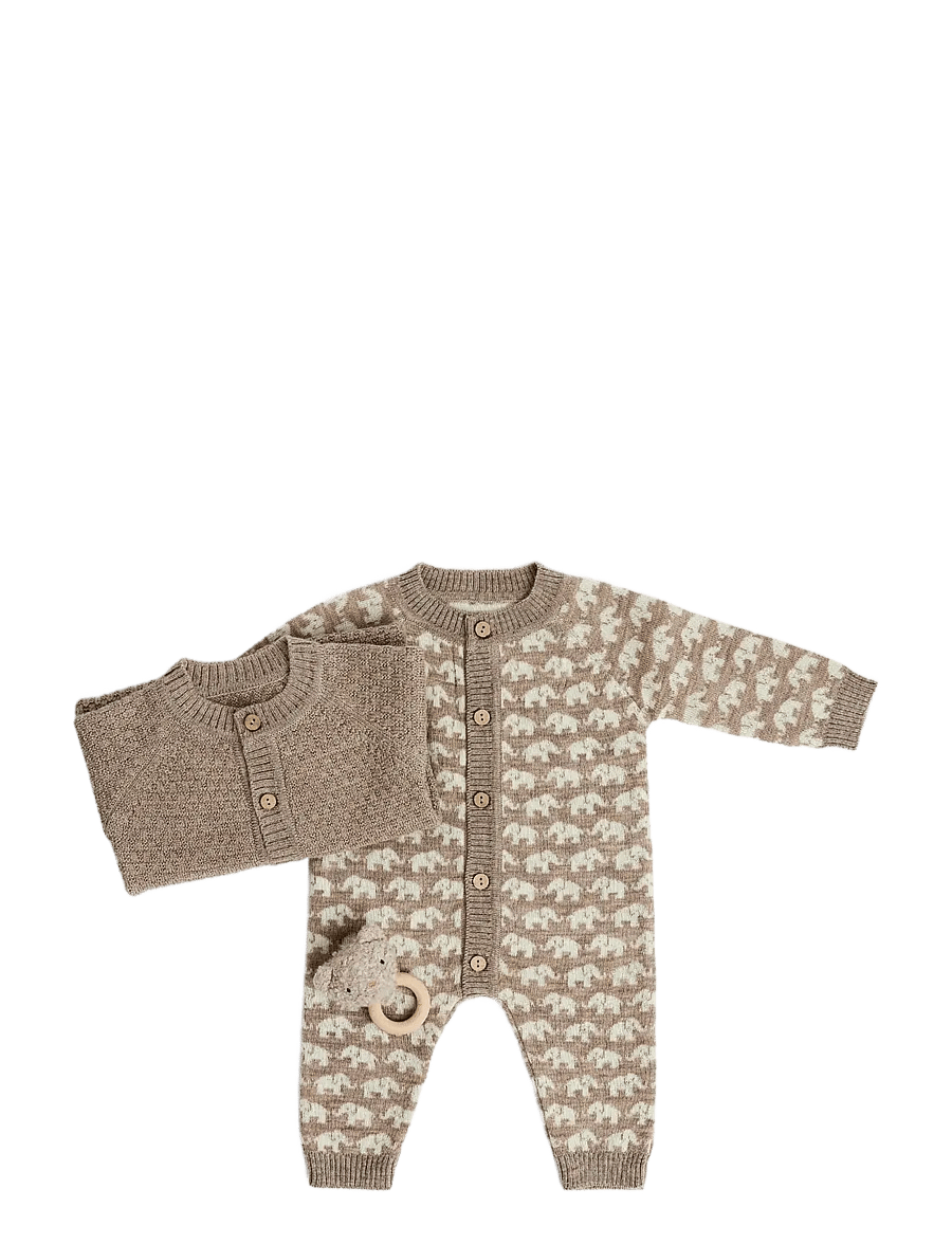 Smallstuff - Jumpsuit, AO Elephants, merino wool, nature melange - jumpsuits - nature melange - 2