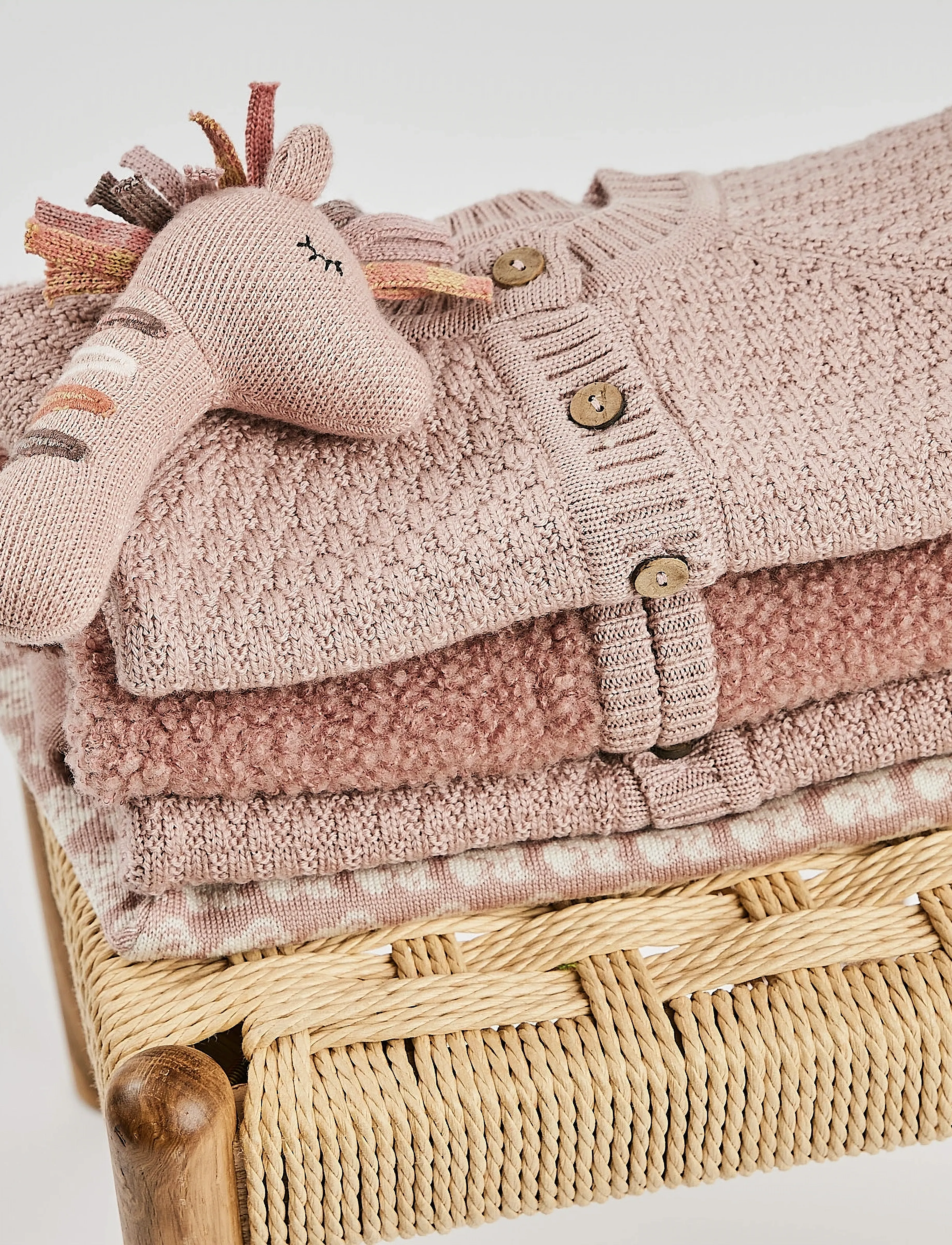 Smallstuff Jumpsuit, Square knit, merino wool, nature melange - Buksedragter - POWDER / pink/rose