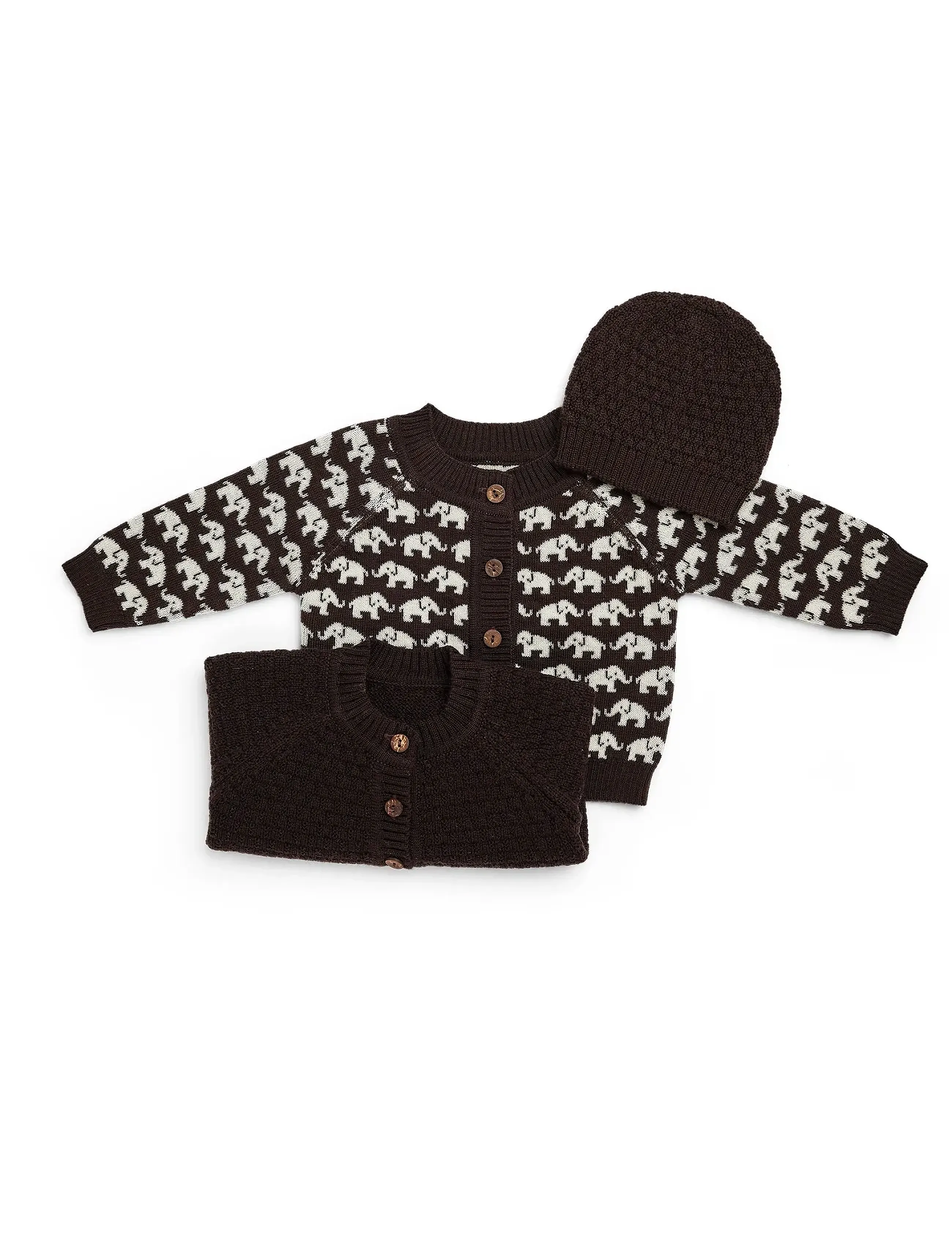 Smallstuff Cardigan, Ao Elephants, Merino Wool, Brown, 56/62, Brown, Strik > Cardigans, Børn